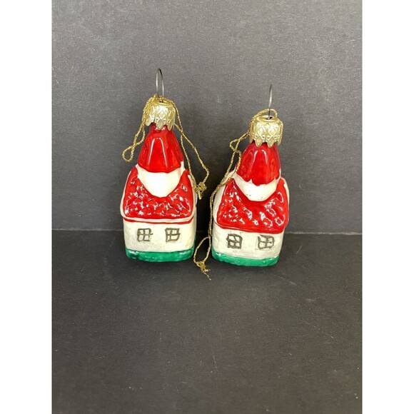 Vintage Set of 2 Blown Glass Ornaments House Cottage Hand Painted - West Germany - Picture 3 of 9